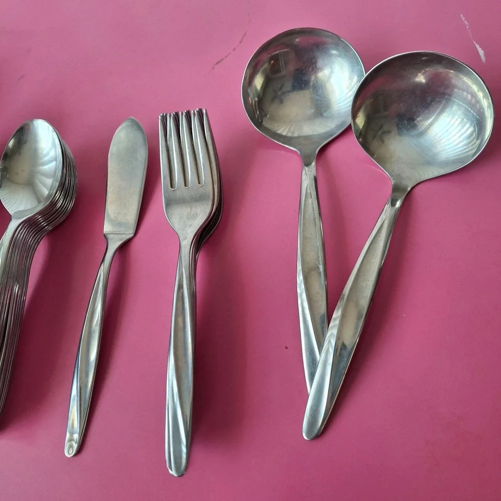 Vintage Insico Stainless Flatware Set Topic 40 pc MCM Silverware USA 1960s